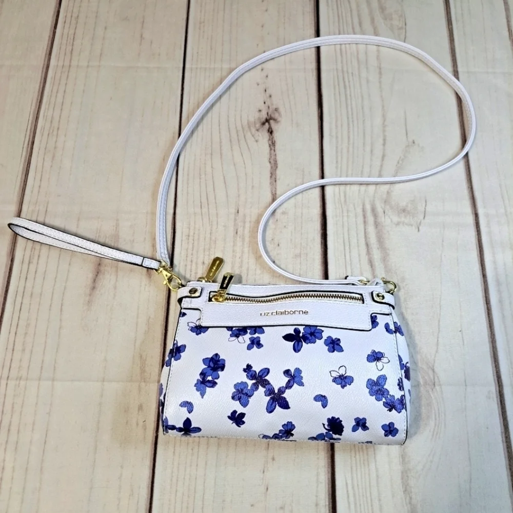 Liz Claiborne White Blue Floral Crossbody